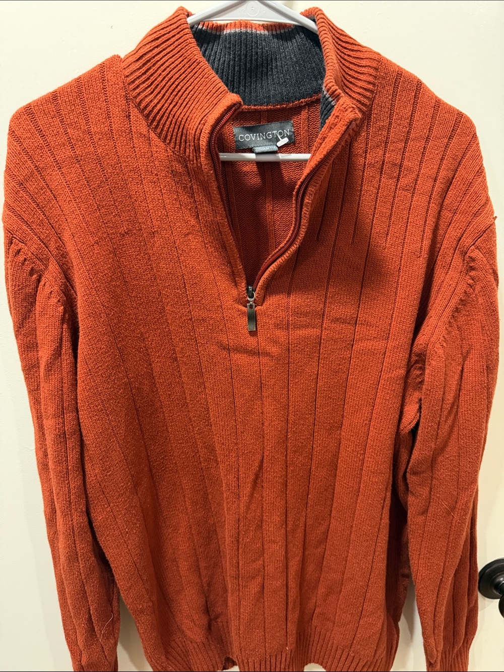 Covington Men's Rust Orange V-Neck Quarter-Zip Sweater